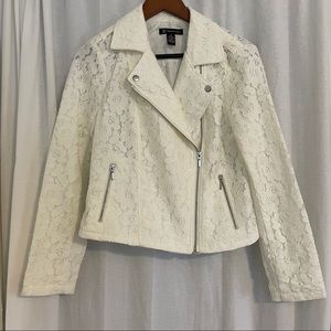 INC Ivory Lace Zip Up Moto Jacket